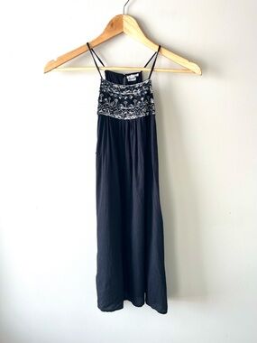 En Creme Black Spaghetti Strap Sequined Tank Top Size Small - Festival Summer